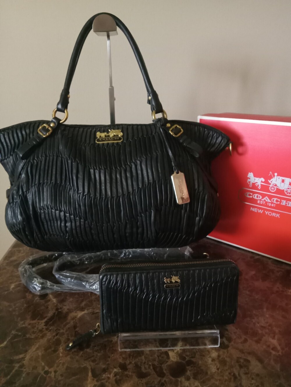 Coach Madison Black Textured Leather Satchel/Wallet Bundle EUC - Picture 7 of 16